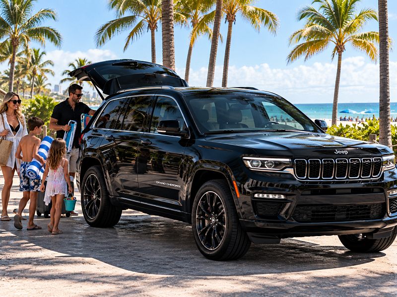 Black SUV with beach gear for a South Florida family vacation