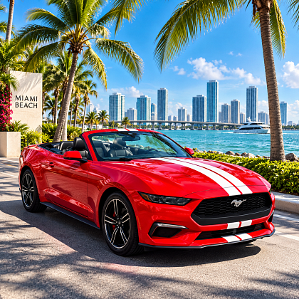 MOOV Rentals red convertible car rental near Miami International Airport MIA