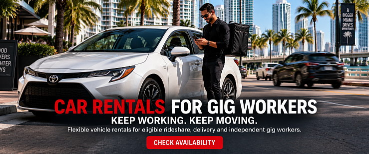 Gig worker with Toyota sedan available for flexible car rental in South Florida