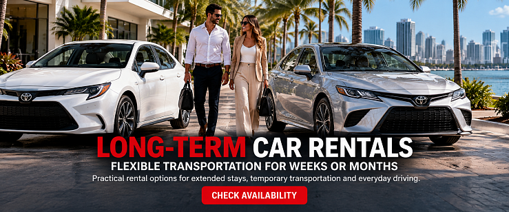 Toyota sedans available for long-term car rental in South Florida