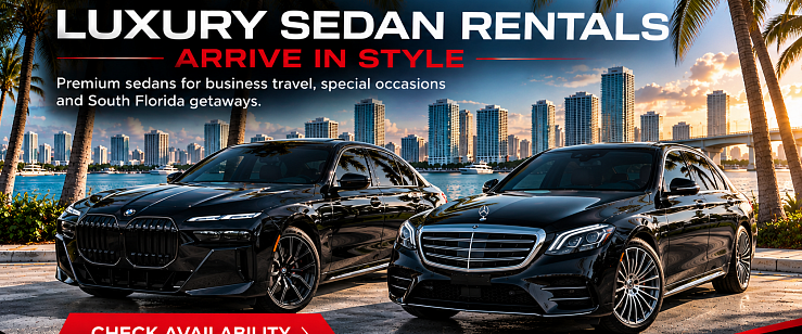 BMW and Mercedes luxury sedans available for rent in South Florida