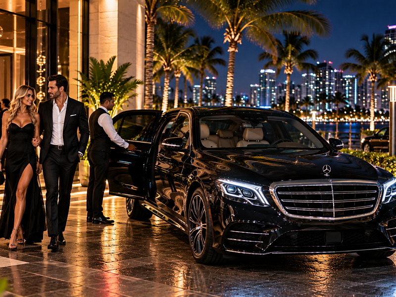 Black Mercedes S-Class luxury sedan for a special occasion in South Florida