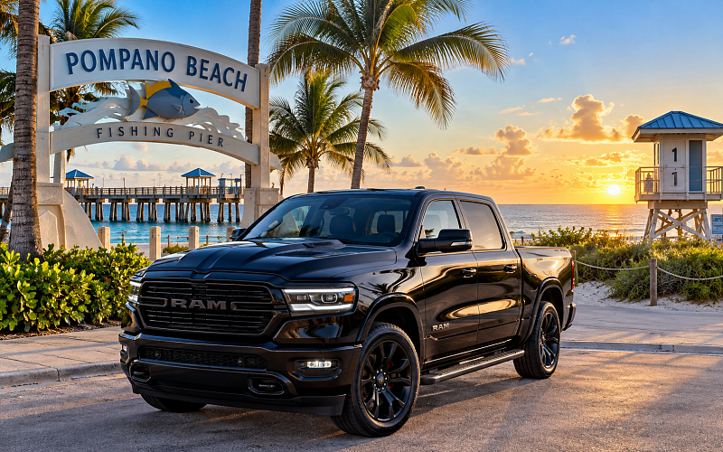 MOOV Rentals black RAM pickup truck rental in Pompano Beach Florida